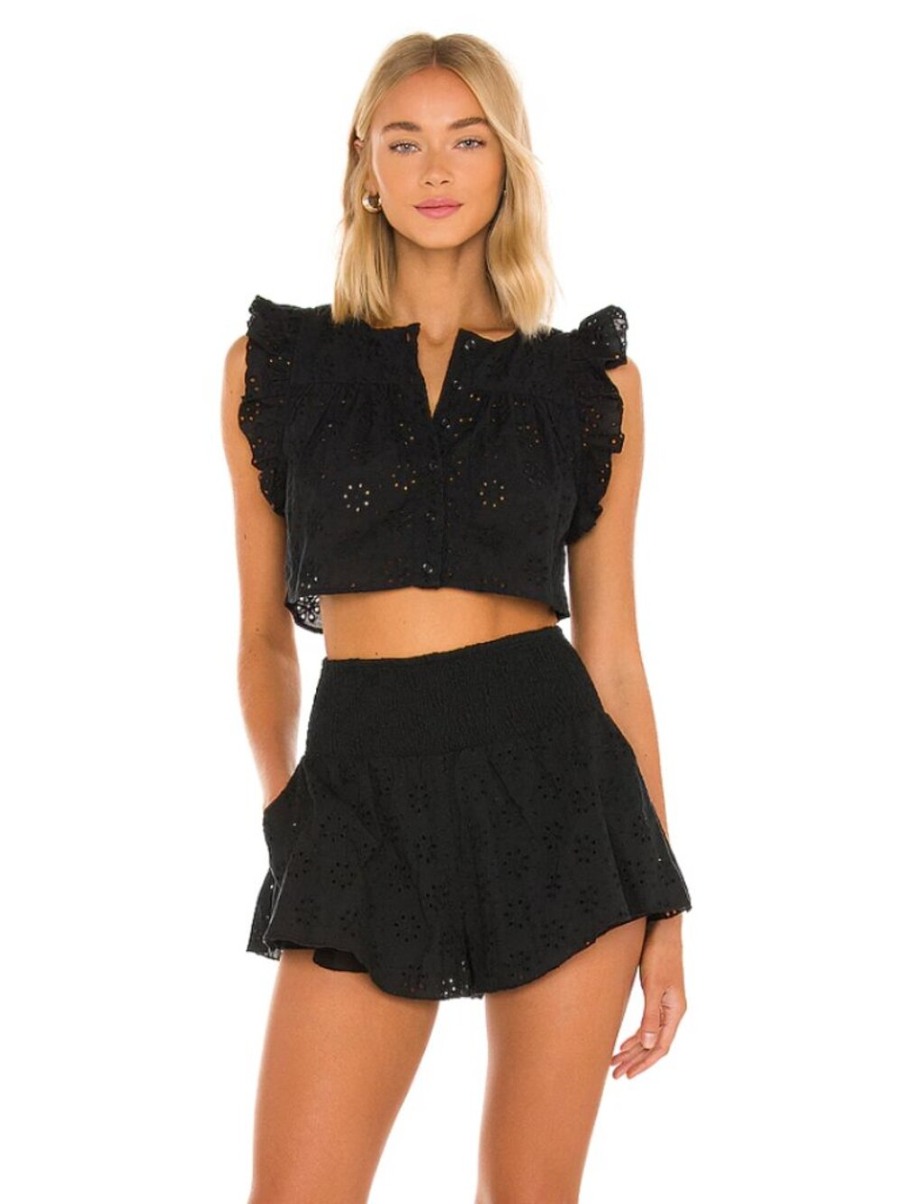 Tularosa Black Eyelet Ruffle Set XS Top M Shorts
